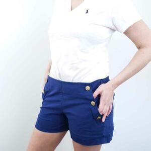 Womens J. Crew Fact Nautical Stretch Shorts Navy 6 Flat Front Cotton Blue Short